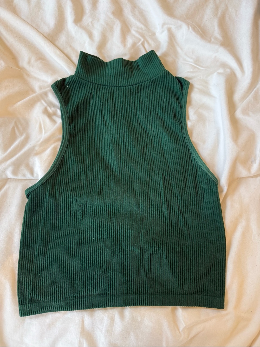 ZARA Sleeveless Ribbed Mock Neck Top - Deep Green